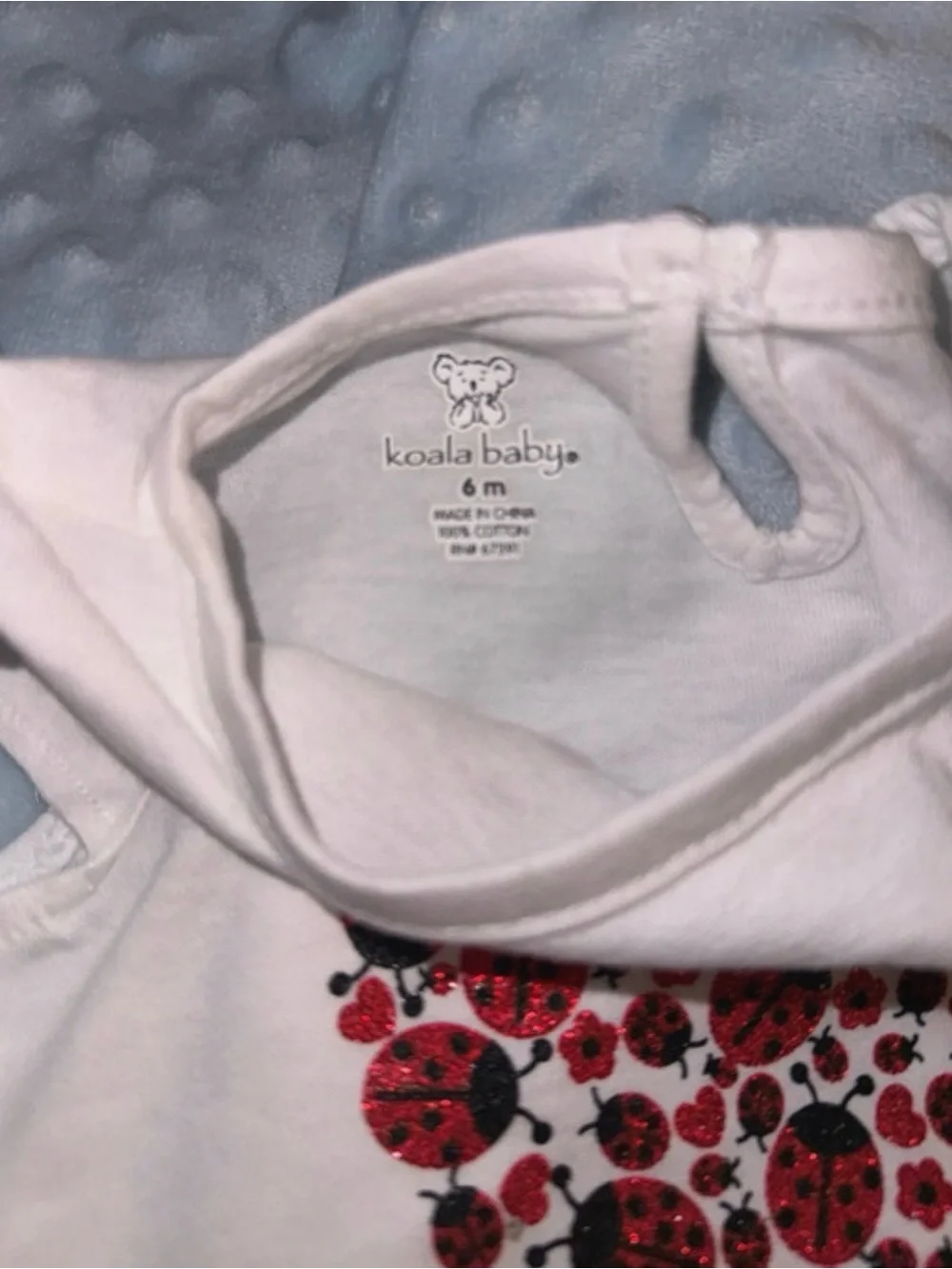 Koala Kids White Bodysuit with Red Ladybug Heart and Black Leggings